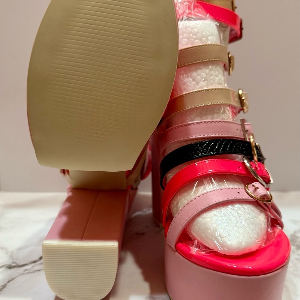 💕 Cape Robbin Pink Tan Platform Sandals Women’s Size 7.5 NWT Chunky Heels - Picture 5 of 6